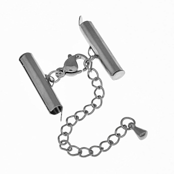 Замок-карабин из нерж. ст. с круглыми зажимами 20х4 мм, Темное серебро (STL-057023)