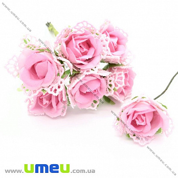 Роза тканевая с кружевом, 20 мм, Розовая, 1 шт (DIF-025724)