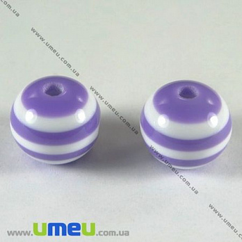 [Архів] Намистина пластикова Кругла Смугаста, 10 мм, Бузкова (BUS-002040)