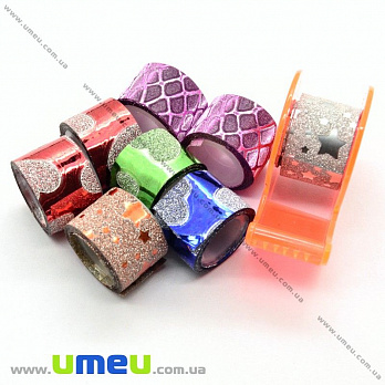 Декоративний скотч гліттерний з дозатором, Мікс, 12 мм (DIF-022567)
