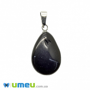 Підвіска Крапля плоска з натурального каменю (2 сорт), чорний Агат, 32х16 мм (POD-027072)