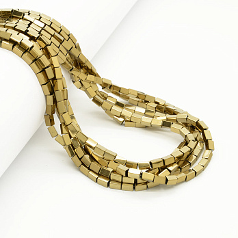 Намистини Гематит, Нат. кам., Прямокутник, 3х5 мм, З покриттям, Золотисті (BUS-054013)