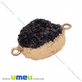 Коннектор из натурального камня Друза Кварца в металле, Черный, 35х18 мм, 1 шт (POD-037021)