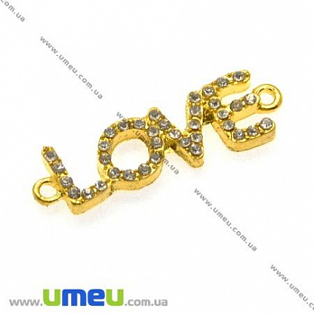 [Архів] Конектор металевий Love зі стразами, 37х11 мм, Золото (KON-008291)