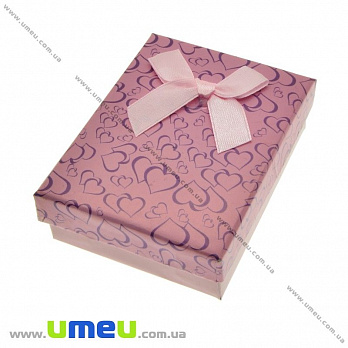 Подарочная коробочка Прямоугольная с сердечками, 8,5х6,5х3 см, Розовая, 1 шт (UPK-023111)