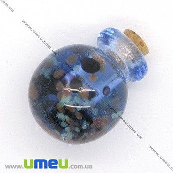 Стеклянная баночка Lampwork с фосфорисцентными вкраплениями, 26х21 мм, Синяя, 1 шт (DIF-006782)