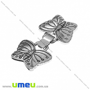 Застёжка для вклеивания шнура Бабочки, Античное серебро, 35х17 мм, 1 шт (ZAM-032292)