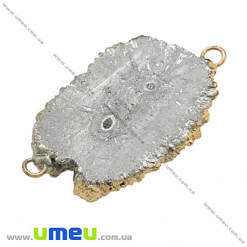 Коннектор из натурального камня Друза Агата в металле, Серебристый, 42х24 мм, 1 шт (POD-036996)