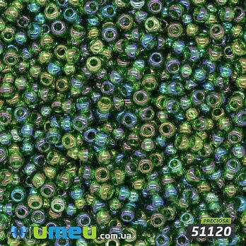 Бісер чеський №759 / 51120, Зелений темний, Прозорий райдужний, 10/0 (BIS-036587)
