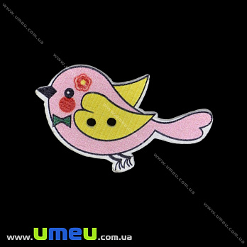 Декоративний пришивний елемент Пташка, 40х24 мм, Рожевий (DIF-033500)