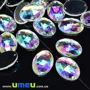 Пришивний кристал пласт. Овал гранований, 18х13 мм, Білий АВ (KAB-030589)