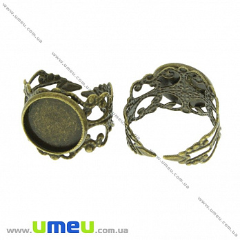 Кольцо ажурное под кабошон 12 мм, Античная бронза, 1 шт (OSN-019927)