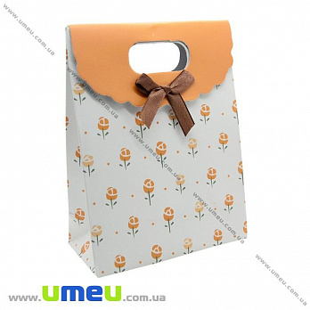 Подарунковий пакет на липучці, Квіточки, Помаранчевий, 16х12х6 см (UPK-020412)