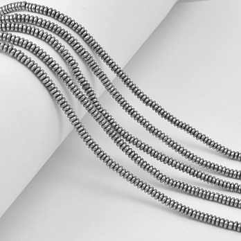 Намистини Гематит, Нат. камінь, Круглі плоскі, 3,3х1,5 мм, З покриттям, Срібло (BUS-057829)