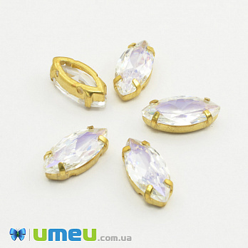 Шатон човник Кубічний цирконій 15х7 мм, Золото, Білий (KAB-041769)