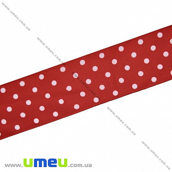 Репсова стрічка в горошок, 40 мм, Червона темна (LEN-022461)
