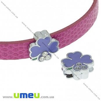 [Архів] Намистина під ремінець Клевер фіолетовий, 12х11 мм, Темне срібло (BUS-036280)