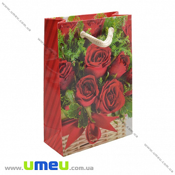 Подарочный пакет Розы, 12х8х3,5 см, Красный, 1 шт (UPK-019045)