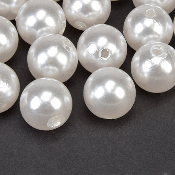 Намистини пластикові, Круглі Перли, 14 мм, Білі (BUS-059593)