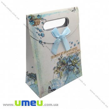 Подарочный пакет на липучке, Цветы, Голубой, 16х12х6 см, 1 шт (UPK-014789)
