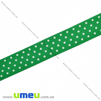 Репсовая лента в горошек, 25 мм, Зеленая, 1 м (LEN-016677)