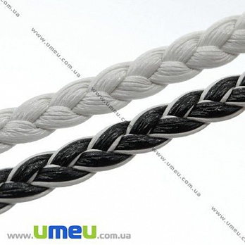 Плетенный искусственный кожаный шнур (косичка), Черно-белый, 6х2 мм, 1 м (LEN-007355)