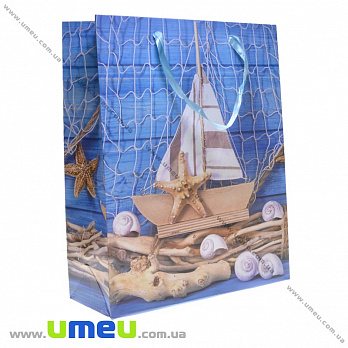 Подарочный пакет Морской, 32х26х10 см, Голубой, 1 шт (UPK-023648)