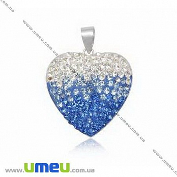 Подвеска из Серебра 925 с кристаллами Preciosa, Сердце синее, 24х24 мм, 1 шт (POD-005016)
