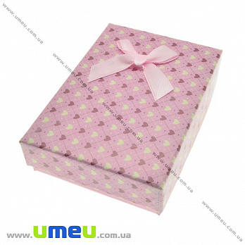 Подарочная коробочка Прямоугольная с сердечками, 11х8х3 см, Розовая, 1 шт (UPK-023154)