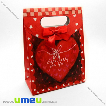 Подарунковий пакет на липучці, Серце, Червоний, 16х12х6 см (UPK-009691)