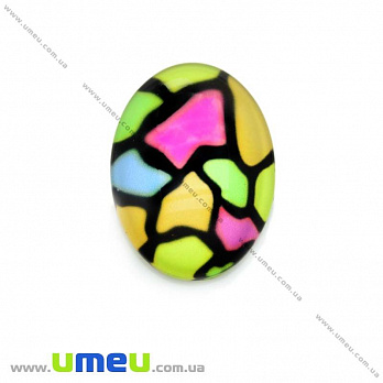 Кабошон скляний з принтом Кольоровий, 25х18 мм, Овал (KAB-013705)