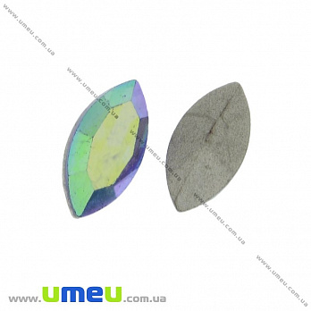 Ріволі скляний, Човник гранований, 10х5 мм, Синій АВ (KAB-022017)