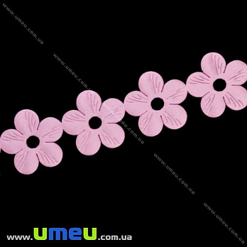 Тесьма тисненая Цветы, 20 мм, Розовая, 1 м (LEN-014535)