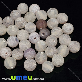 [Архив] Бусина натуральный камень Агат Кракле белый матовый, 8 мм, Круглая, 1 шт (BUS-027010)