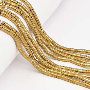 Намистини Гематит, Нат. камінь, Круглі плоскі, 4х2 мм, З покриттям, Золото (BUS-057831)