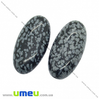 Кабошон нат. камень Снежный обсидиан, Овал, 30х15 мм, 1 шт (KAB-012634)