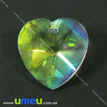 Підвіска скляна Серце, Прозора, 18х18х9 мм (POD-001304)