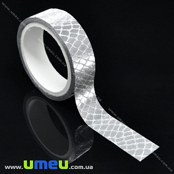Декоративний скотч гліттерний, 15 мм, Сріблястий (DIF-017912)