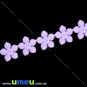 Тесьма тисненая Цветы, 18 мм, Сиреневая, 1 м (LEN-014540)