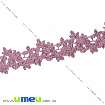 Тесьма тисненая Розочки, 20 мм, Розовая, 1 м (LEN-025670)