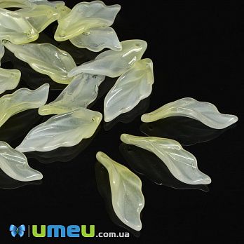 Намистина скляна, 33х12 мм, Листок, Жовта (BUS-046177)