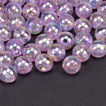 Намистини акрилові Прозорі райдужні, Круглі, 8 мм, Бузкові (BUS-059737)