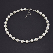 Колье белое, Бусины стеклянные, 37 см, Нерж сталь (BUS-062310)