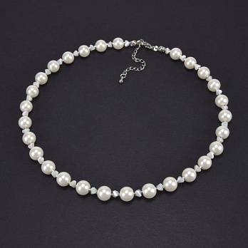 Колье белое, Бусины стеклянные, 37 см, Нерж сталь (BUS-062310)