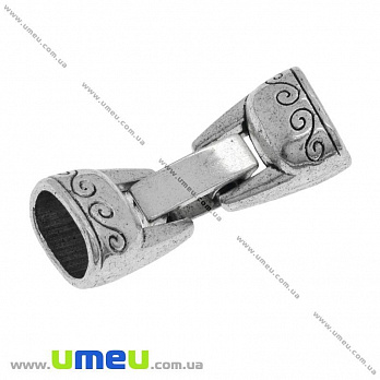 Застёжка для вклеивания шнура, Античное серебро, 33х13 мм, 1 шт (ZAM-012542)