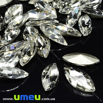 Ріволі скляний, Човник гранований, 15х7 мм, Білий (KAB-026024)