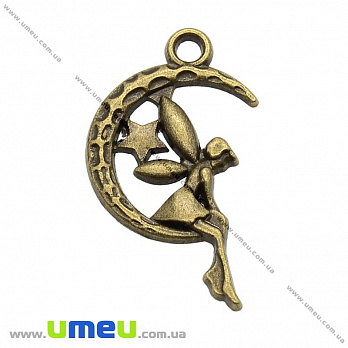 [Архів] Підвіска металева Фея на Місяці, Антична бронза, 25х14 мм (POD-003345)