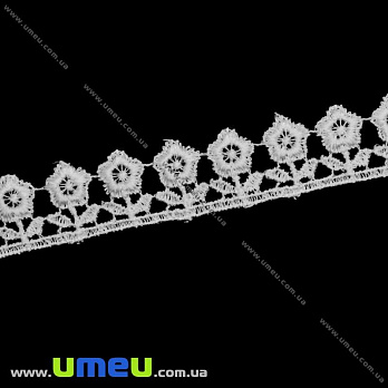 Кружево плетеное Цветы, 18 мм, Белое, 1 м (LEN-011863)