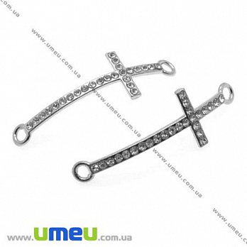 Коннектор металлический Крест со стразами, 45х15 мм, Темное серебро, 1 шт (KON-008295)