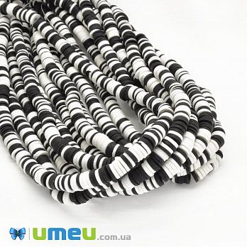 Бусины из полимерной глины, 6 мм, Черно-белые, 1 низка (BUS-044132)